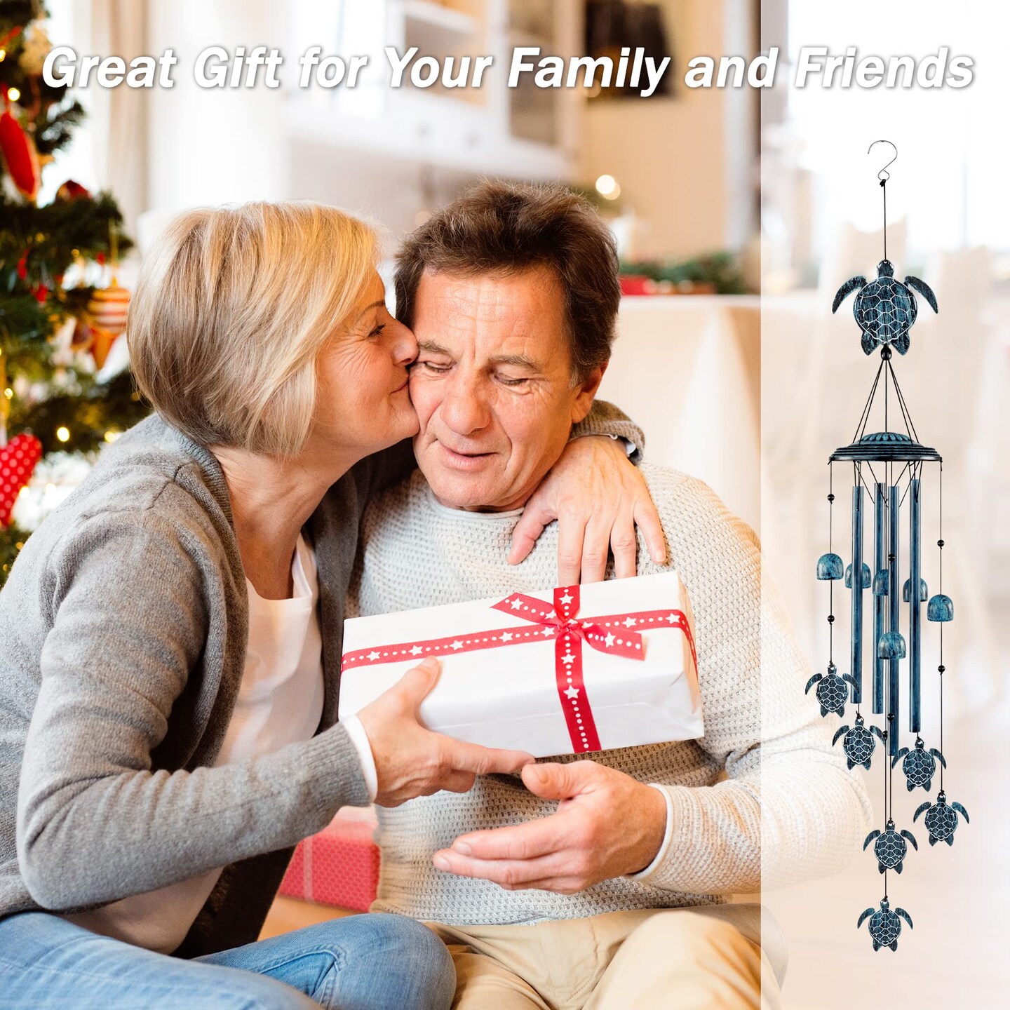 1 Pack Wind Chimes Sea Turtle Wind Chime for Outside with 4 Aluminum Tubes, Windchimes Outdoors Clearance Home Garden Patio Decor Memorial Wind Chimes for Mom Grandma Unique Birthday Festival Gifts
