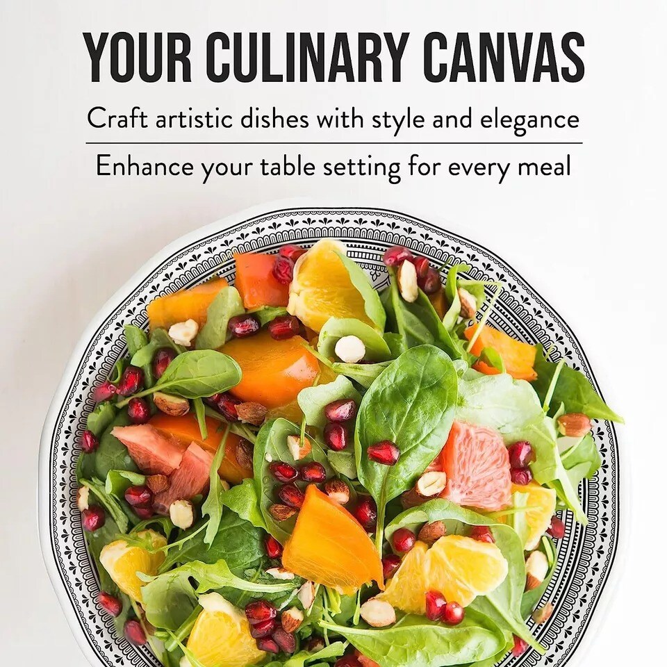 American Atelier Melamine Plates Set Of 4 9-Inch - Moroccan Black/White Design