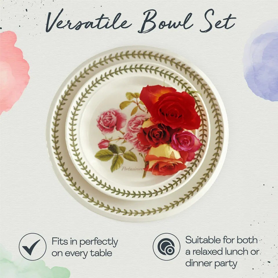 Portmeirion Botanic Roses Set of 4 Fruit Salad Bowl with Assorted Rose Motif