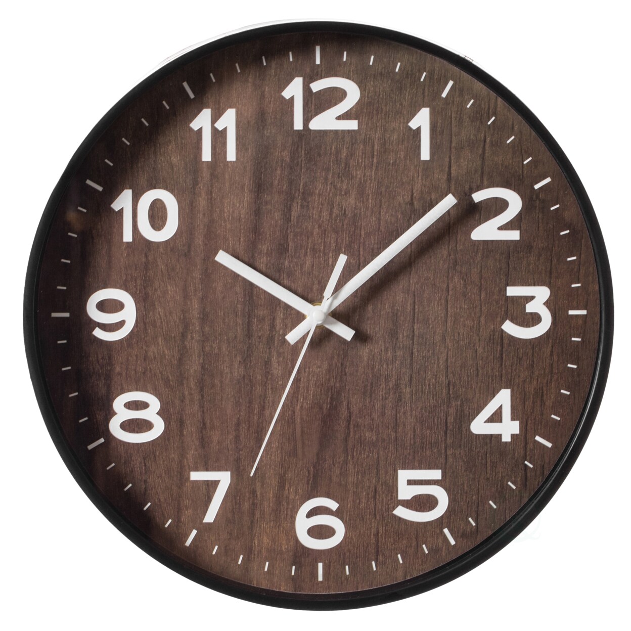 Quickway Imports Decorative Modern Round Wood- Looking Plastic Wall Clock for Living Room Kitchen or Dining Room