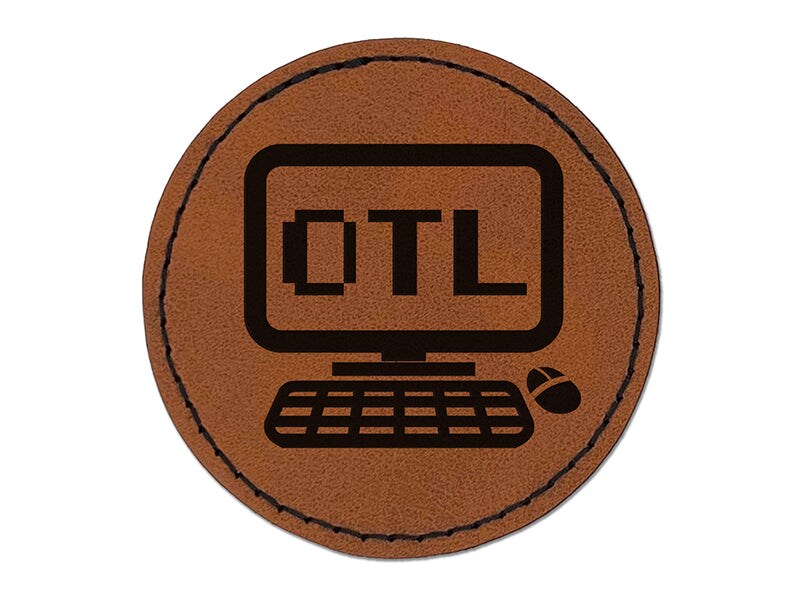 OTL Despair Kawaii Computer Face Emoticon Round Iron-On Engraved Faux Leather Patch Applique - 2.5&#x22;