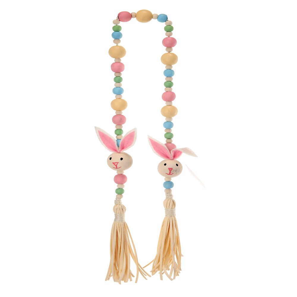 32" Wood Bead Tassel Garland with Bunny – Charming Rustic Easter Decoration