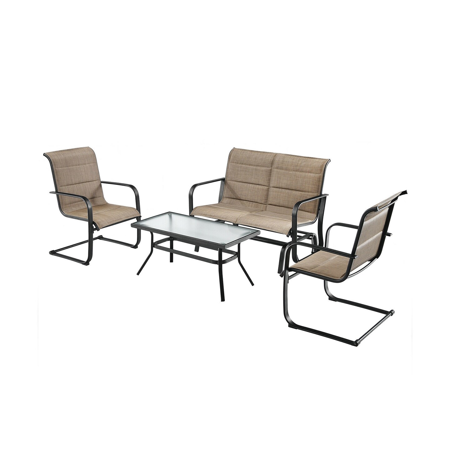 4-Piece Outdoor Patio Set Brown Steel Swing Glider Loveseat 2 Chairs Table