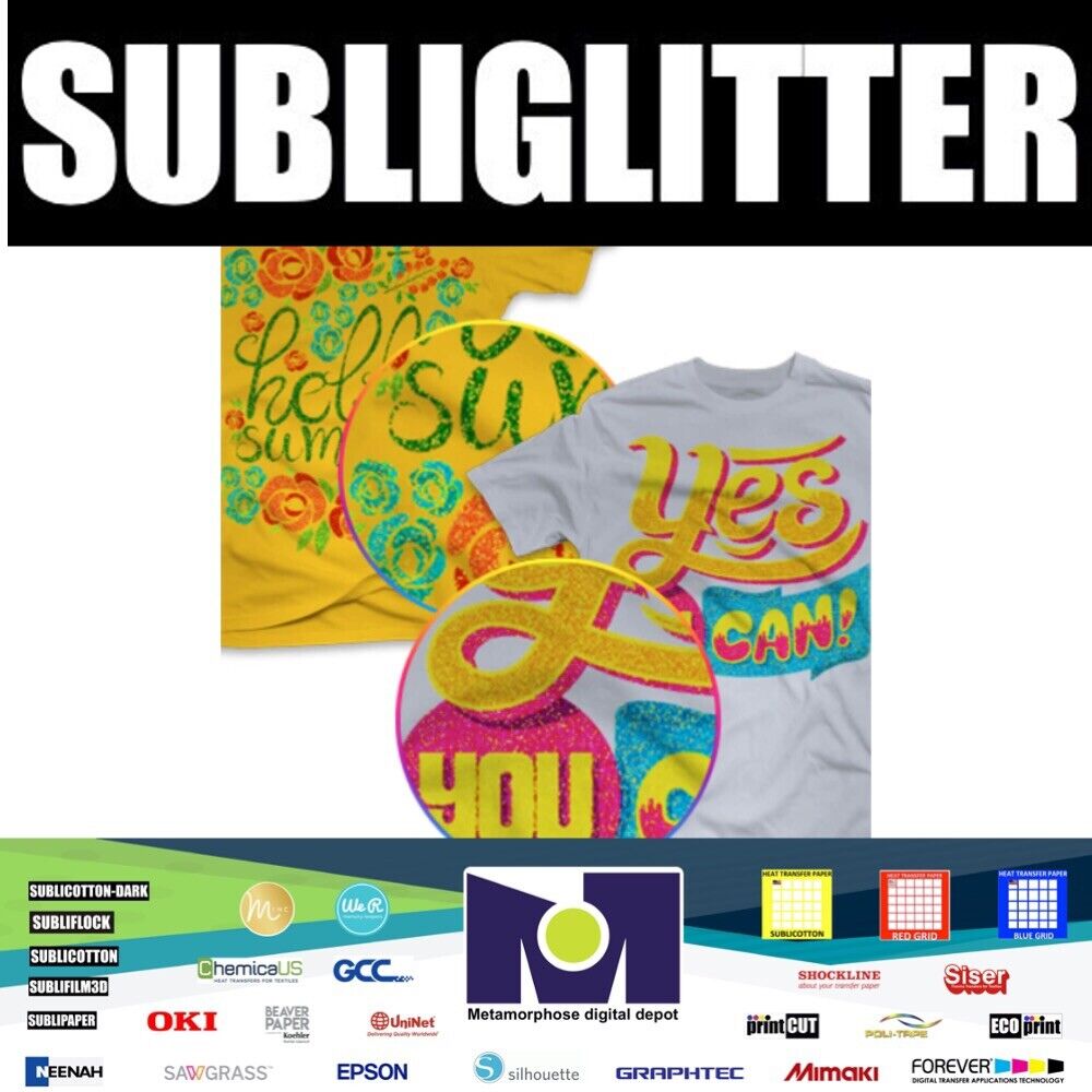 Sublimation for Cotton with Glitter SUBLIGLITTER 9.83"X12" 5 Sheets Made in USA