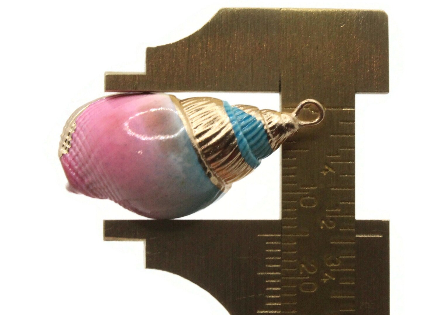 Blue Pink and Gold Spiral Seashell Large Pendant Beach Charm
