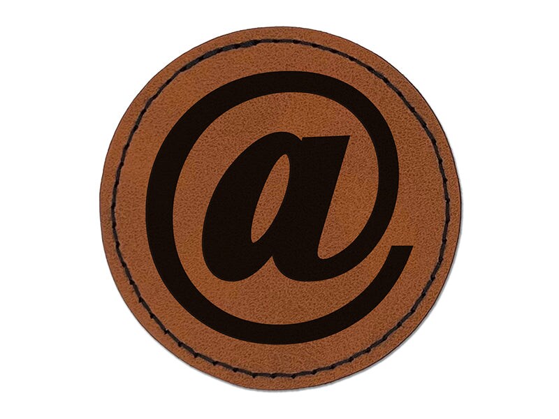At Email Symbol Round Iron-On Engraved Faux Leather Patch Applique - 2.5&#x22;