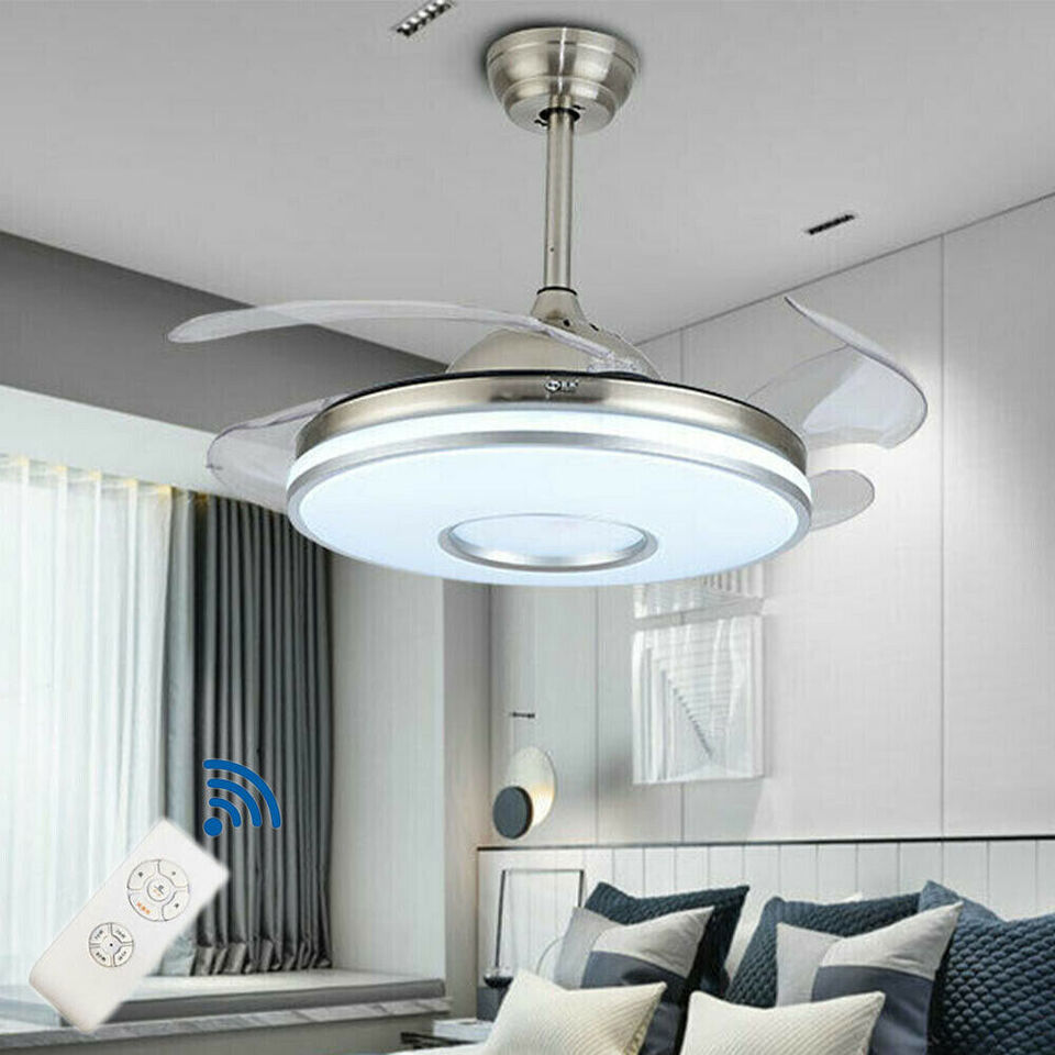 Kitcheniva Retractable Ceiling Fan Lamp Dimmable Light LED Chandelier With Remote 42&#x22;