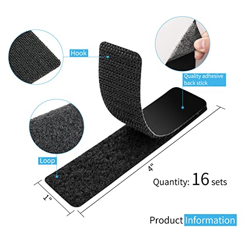 16 Pieces Hook and Loop Tape Sticky Back,1 in.x 4 in. Double-Sided Command Adhesive Strip Heavy Duty