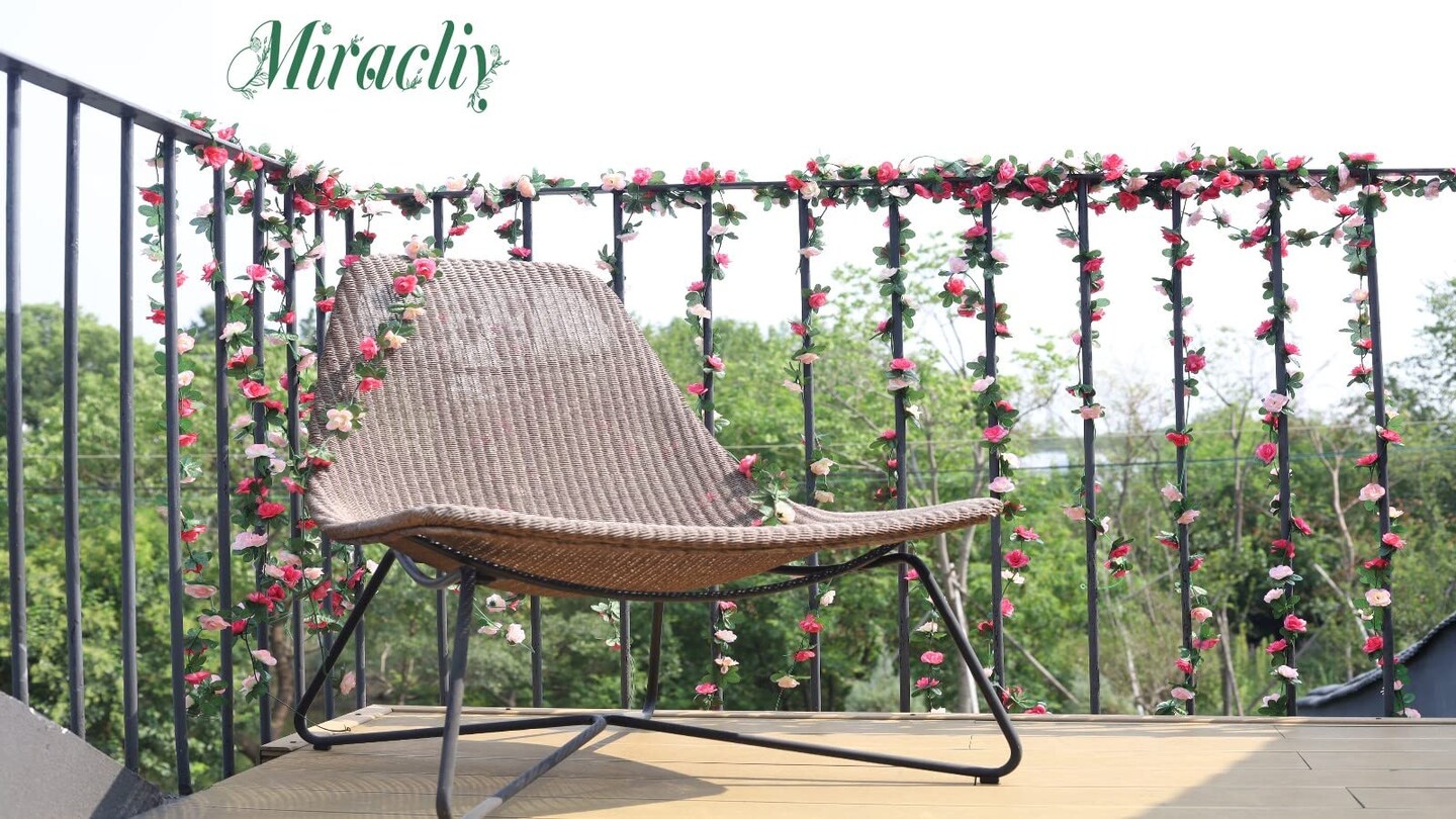 Miracliy 5 Pack 41 FT Fake Rose Vine Flowers Plants Artificial Flower Hanging Rose Ivy Home Hotel Office Wedding Party Garden Craft Art D&#xE9;co