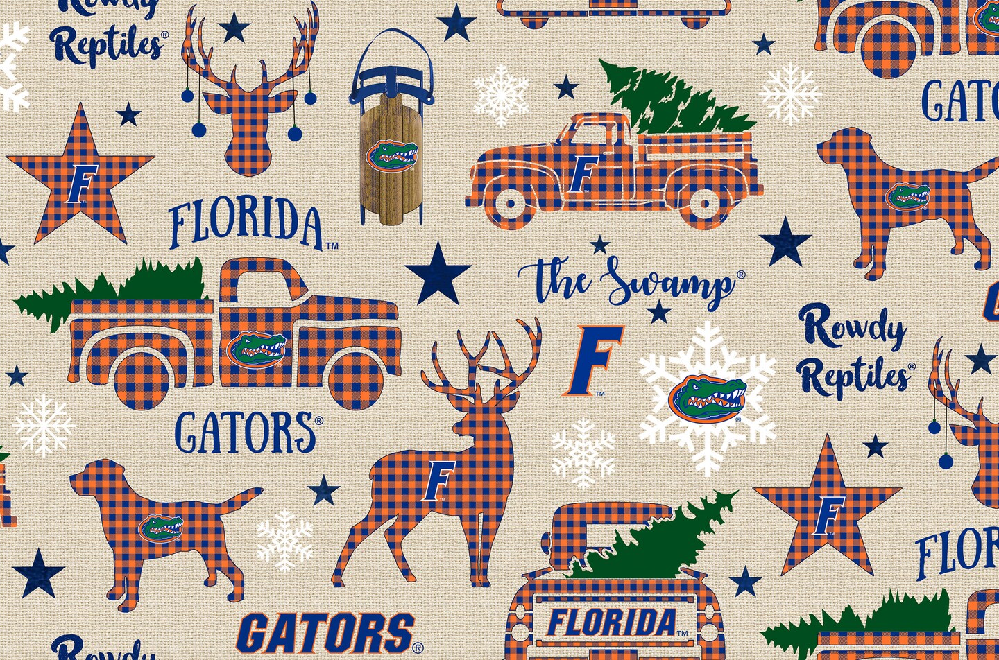 Sykel Enterprises-University of Florida Cotton Fabric-Florida Gators Christmas Cotton Quilting Fabric