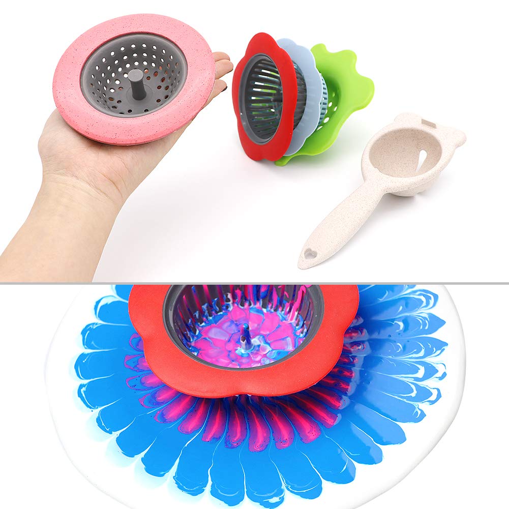 Acrylic Pouring Strainers, Angela&#x26;Alex 5 PCS Flow Painting Tools Christmas DIY Kits Drawing Sets Flower Strainers Plastic Silicone Drain Basket Unique Pattern Train Art Supplies