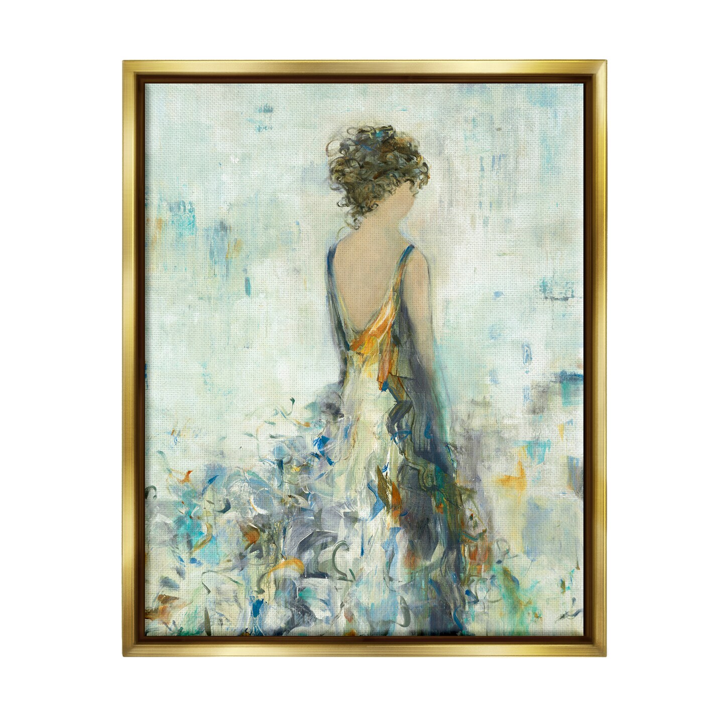 Stupell Industries Abstract Woman Floral Dress Framed Floater Canvas Wall Art