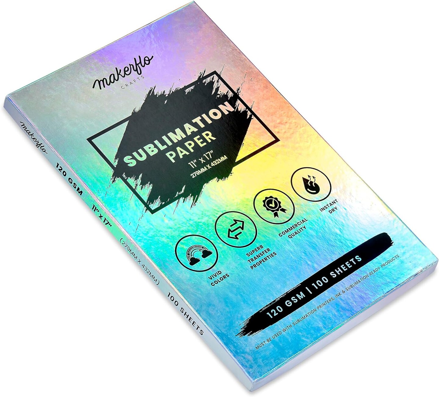 Makerflo Sublimation Paper 11 x 17 Inches 100 Sheets Heat Transfer Paper for Tumblers T-Shirts Phone Cases Mugs Printable Stickers Gifting Christmas DIY Enthusiast