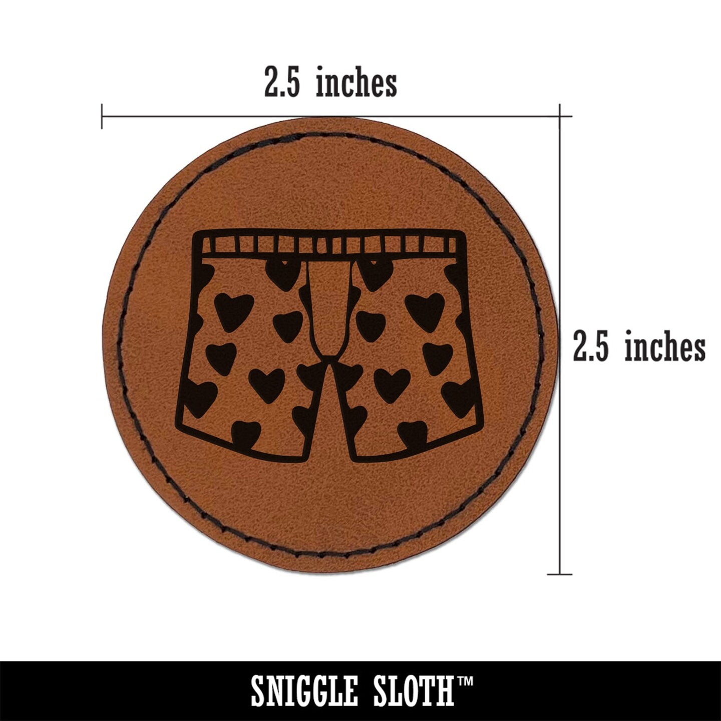 Boxers Men Underwear Hearts Round Iron-On Engraved Faux Leather Patch Applique - 2.5&#x22;