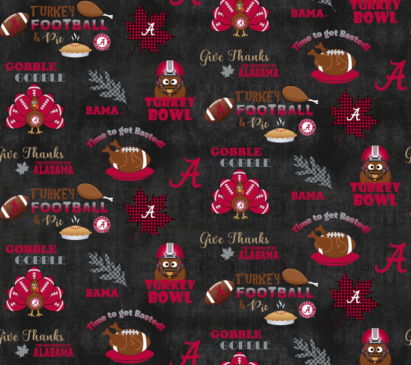 Sykel Enterprises-University of Alabama Cotton Fabric-Alabama Crimson Tide Turkey bowl Cotton Quilting Fabric