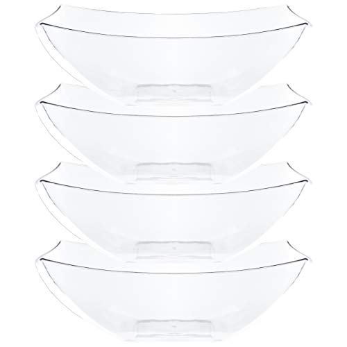 4 Pieces Disposable 128 ounce Square Serving Bowls, Party Snack or Salad Bowl, Extra Large Plastic Crystal Clear