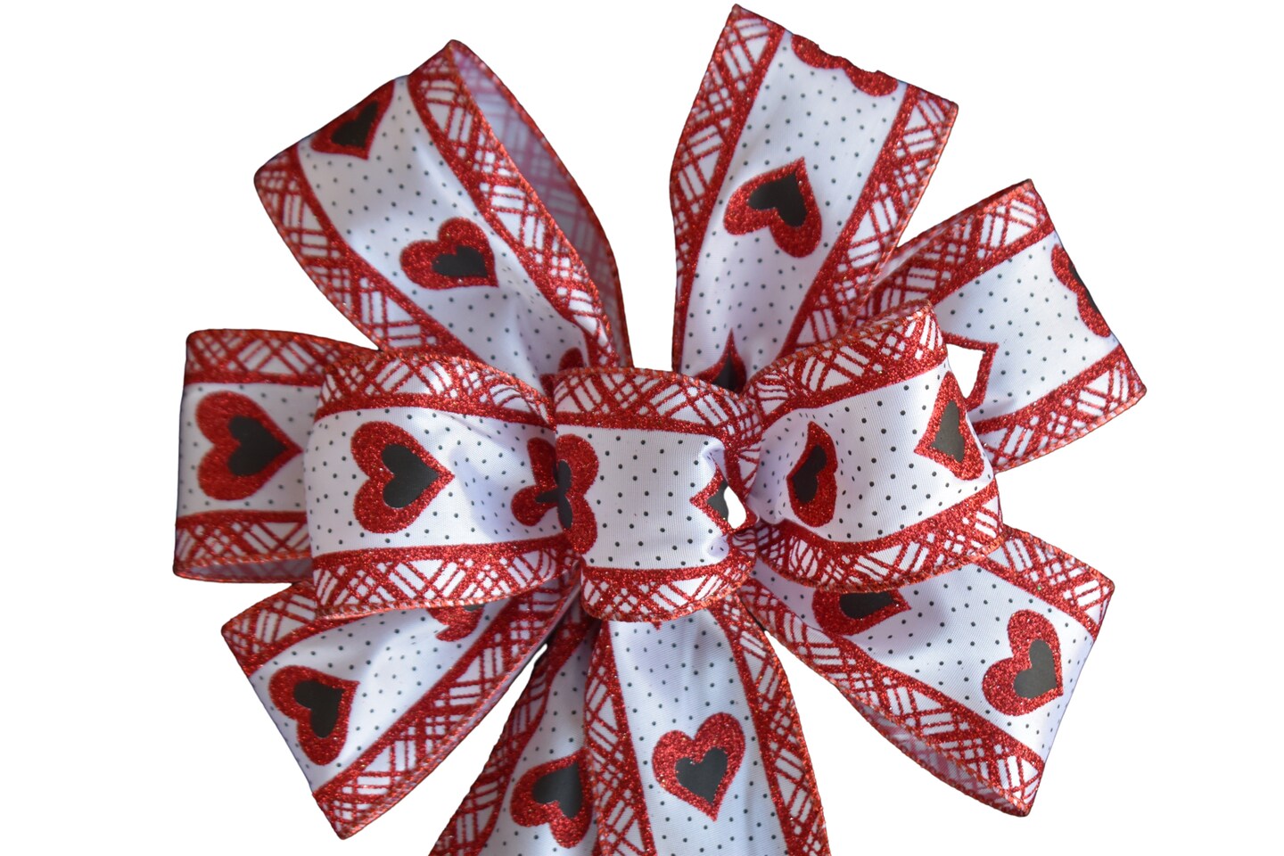2.5 Red Sheer White Sparkle Hearts Valentine's Day Wire Ribbon (10 ya -  Package Perfect Bows