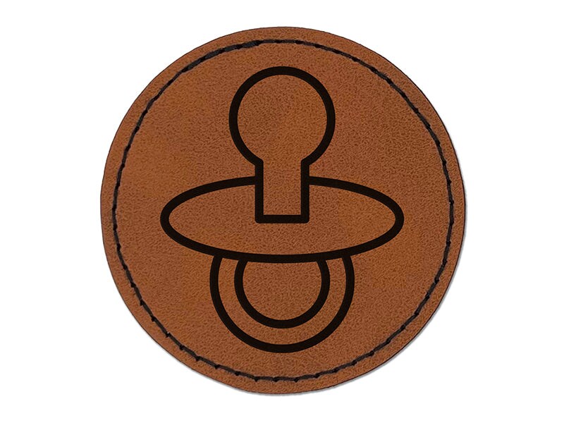 Baby Pacifier Round Iron-On Engraved Faux Leather Patch Applique - 2.5"