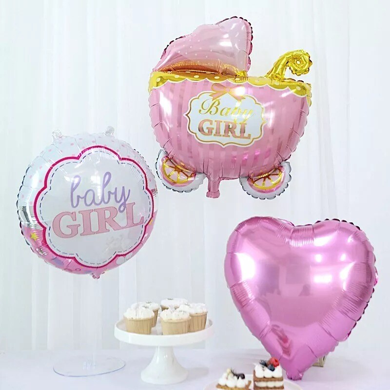 5 PINK Round Carriage Stars Baby Shower Mylar Foil BALLOONS