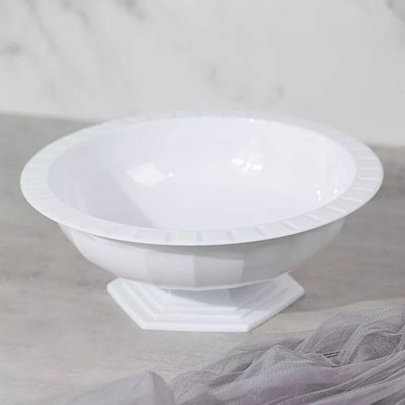 WHITE 3 Plastic 10" Roman Style Compote VASES Flower Pedestals