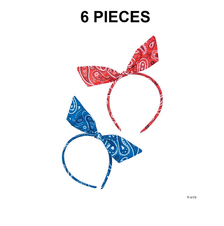 Bandana Print Bow Headbands - 6 Pc.