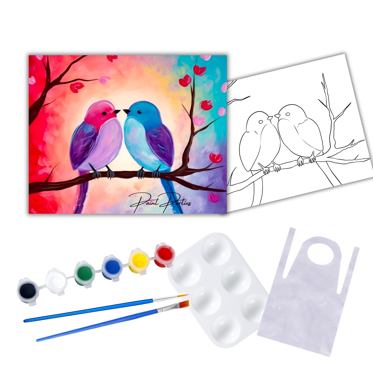 "Love Birds" DIY Canvas Art Kit, Adult Beginner, Acrylic Paint Size 11x14 inch