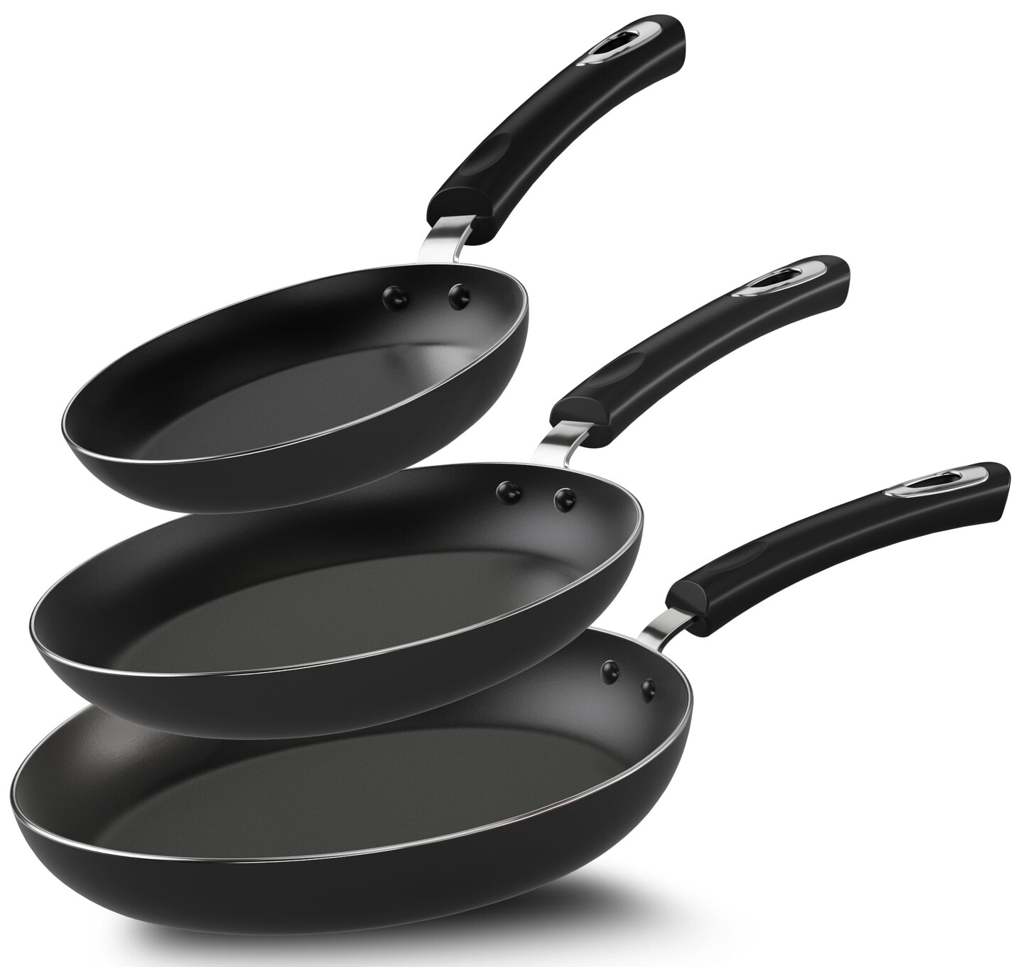 3 Piece Nonstick Frying Pan Set - Induction Bottom - 8 Inches, 9.5 Inches and 11 Inches (Grey-Black)