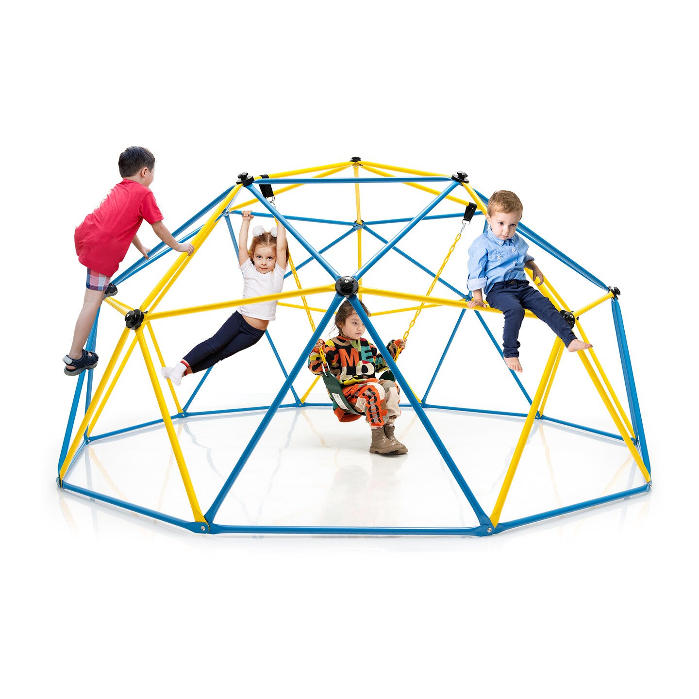 Kids Playground Dome Climber with Swing 800 LBS Capacity Yellow Red