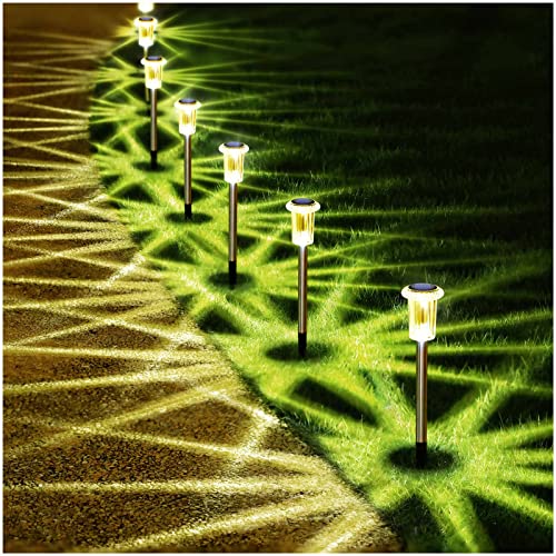 10 Pack Solar Lights Outdoor Waterproof Stainless Steel Garden Stake Lights for Pathway, Walkway, Driveway, Yard, Garden Decor (Warm White)