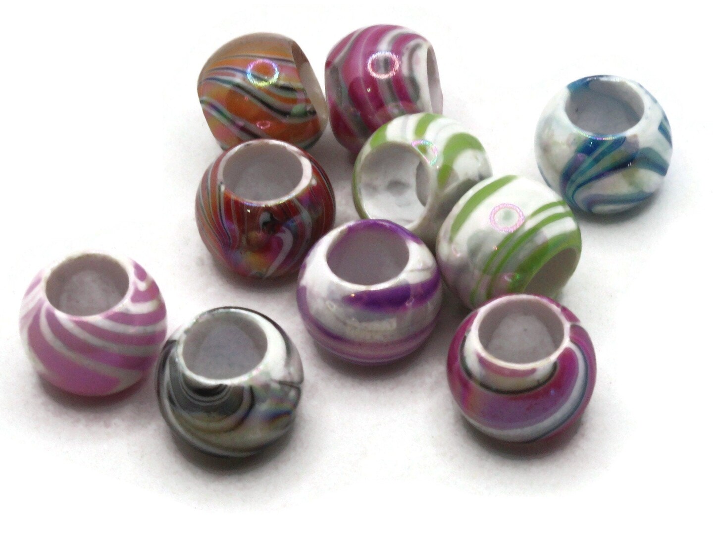 10 17mm Large Hole Macrame Mixed Marbleized Round Acrylic Beads bF1