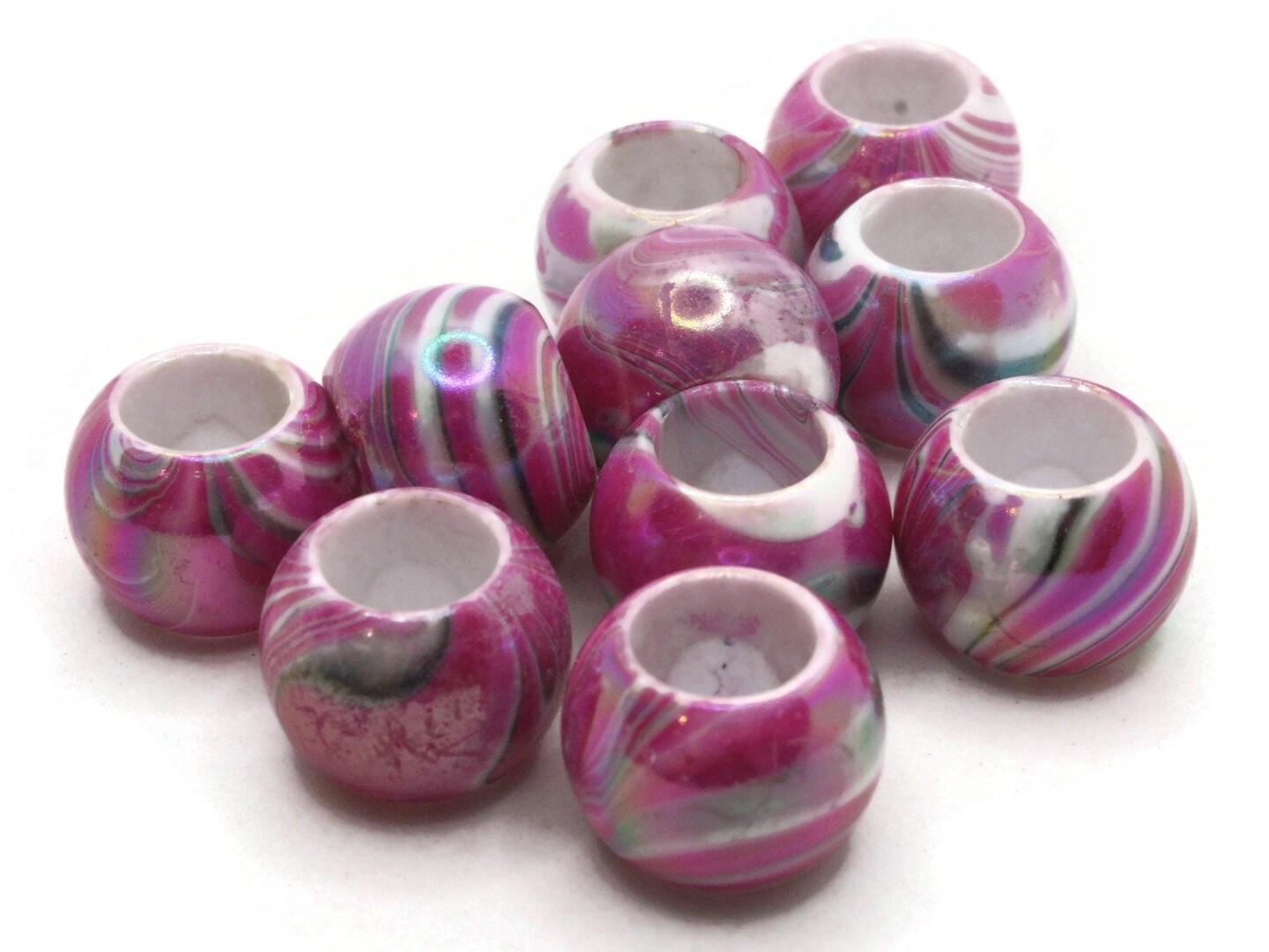 10 17mm Large Hole Macrame Hot Pink Marbleized Round Plastic Beads