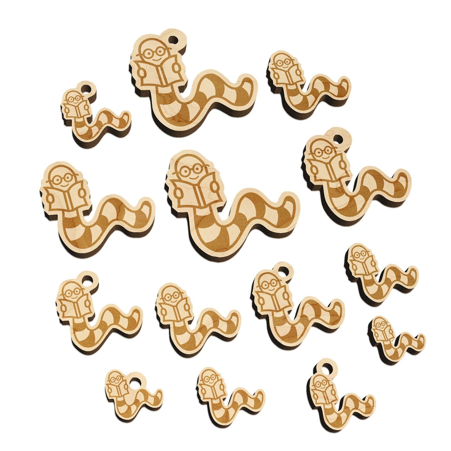 Book Worm Reading Mini Wood Shape Charms Jewelry DIY Craft