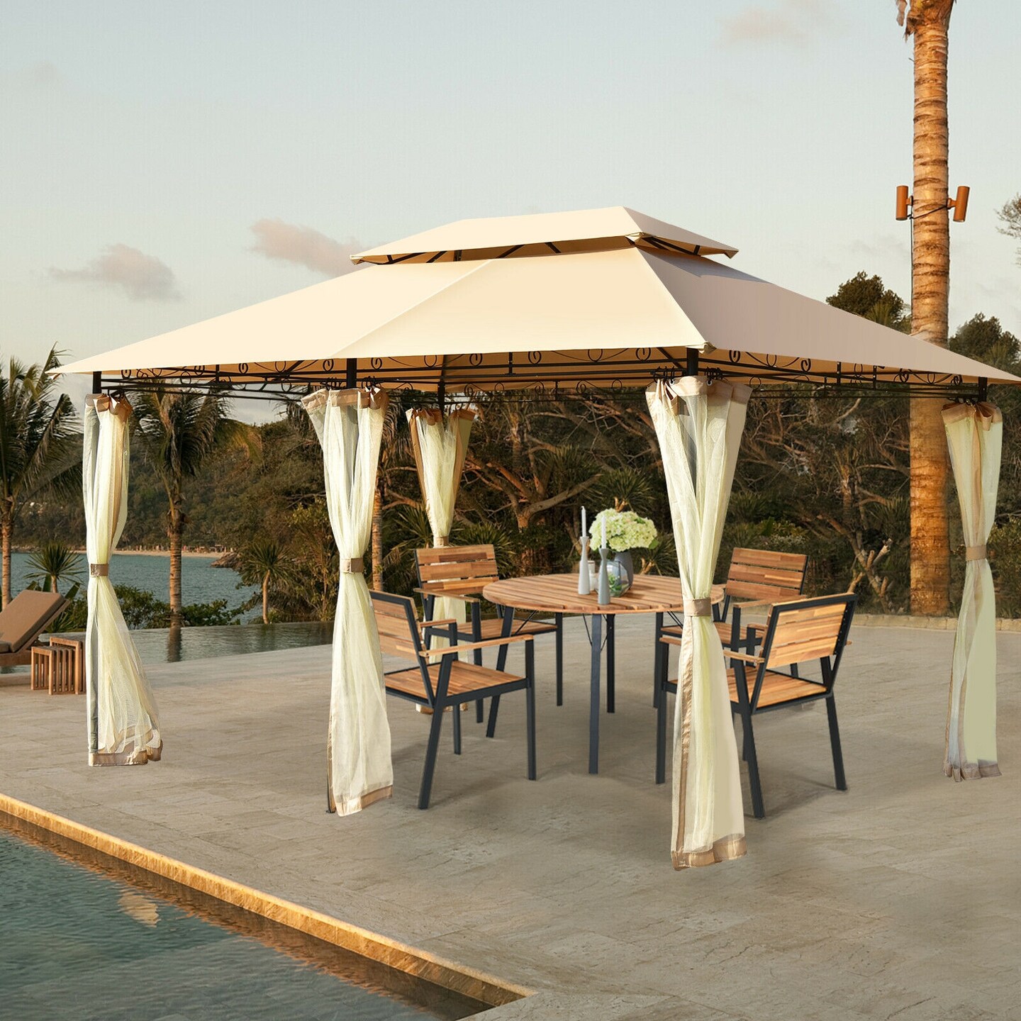 Tent Canopy Shelter with Removable Netting Sidewall