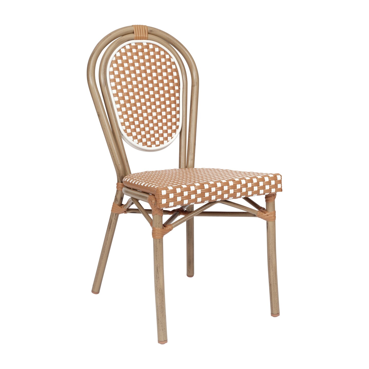 Merrick Lane Celia Stacking Thonet Bistro Style Chair, PE Rattan Seat, and Metal Frame for Indoor/Outdoor Use