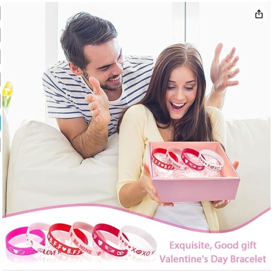 42pcs Valentine&#x27;s Day Party Favors Silicone Bracelets Pink Red Love Heart Rubber Wristbands Accessories for Kids Adults