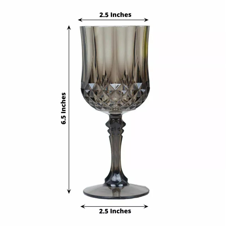 BLACK 6 Plastic 8 oz Crystal Cut Goblets WINE GLASSES