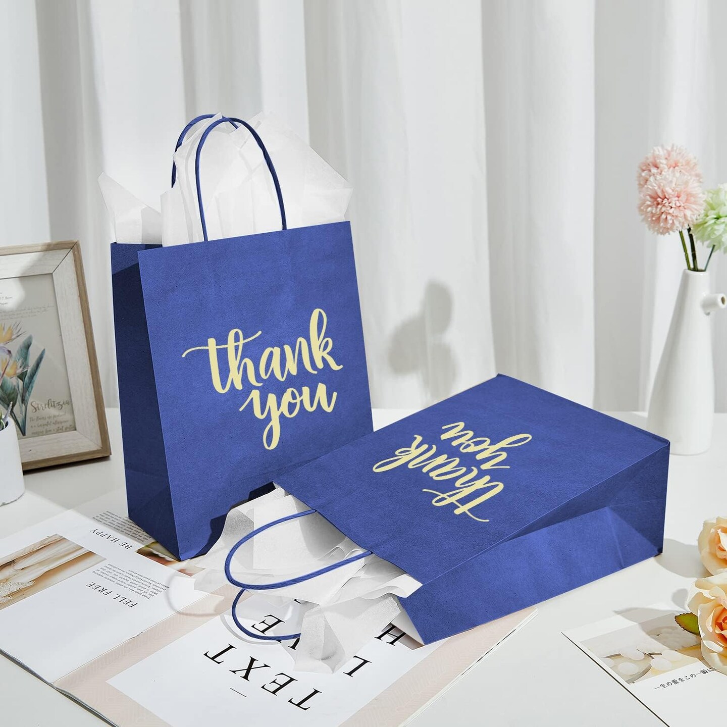50 Pack Gift Bags with Handles and Tissue Paper