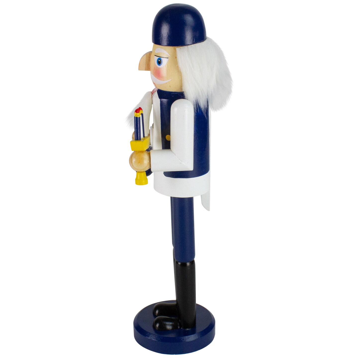 Northlight 14&#x22; Blue and White Wooden Hanukkah Nutcracker with Dreidel and Menorah