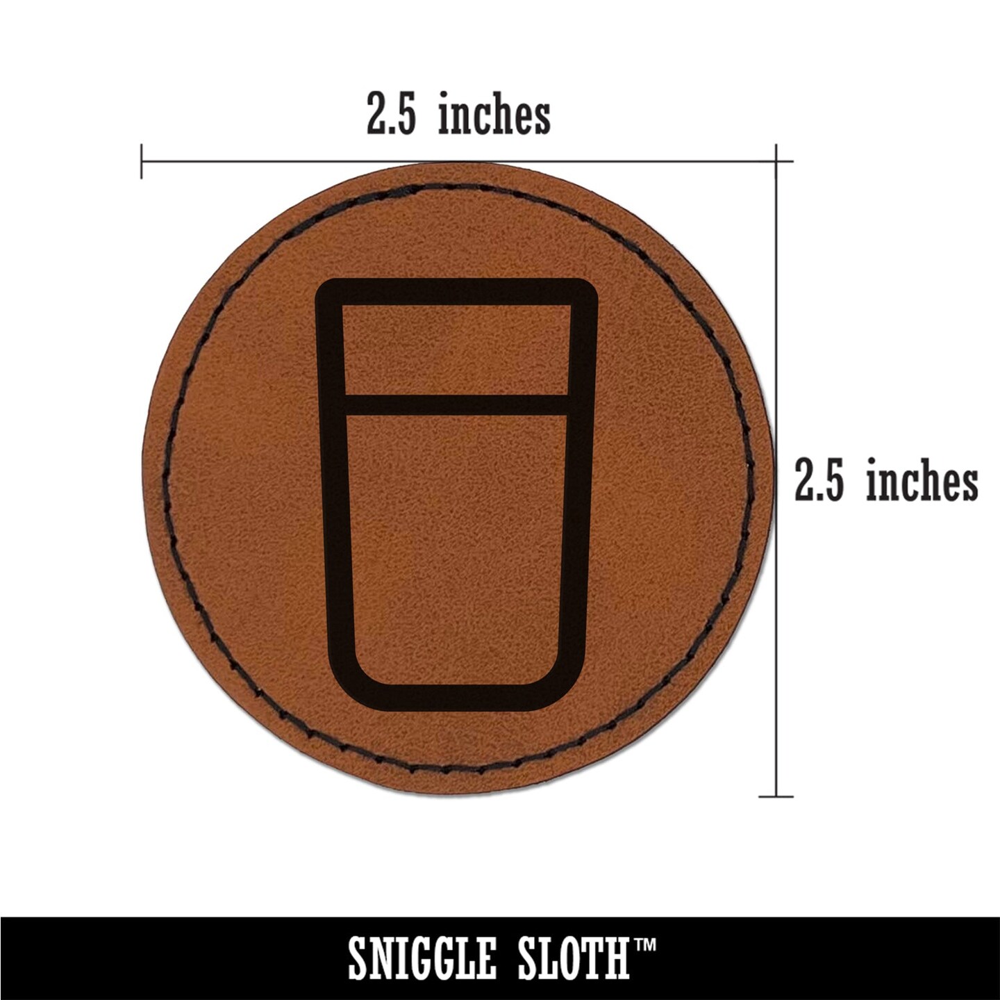 Drinking Glass Icon Round Iron-On Engraved Faux Leather Patch Applique - 2.5&#x22;