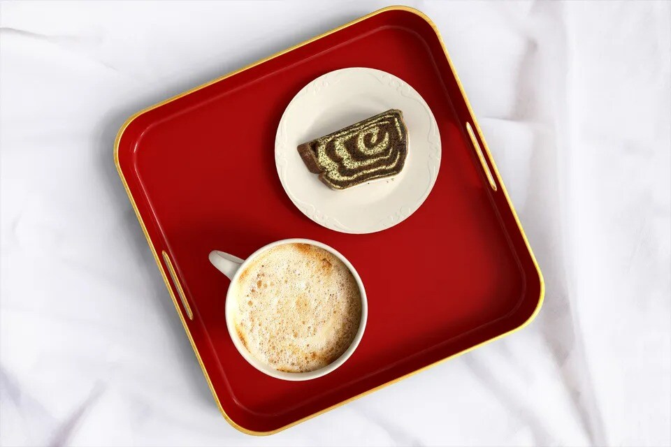 American Atelier Red Serving Square Tray with Gold Trimming &#x26; Handles