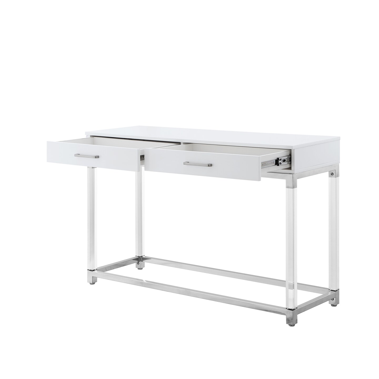 Caspian High Gloss 2 Drawer Acrylic Leg Metal Base Console Table