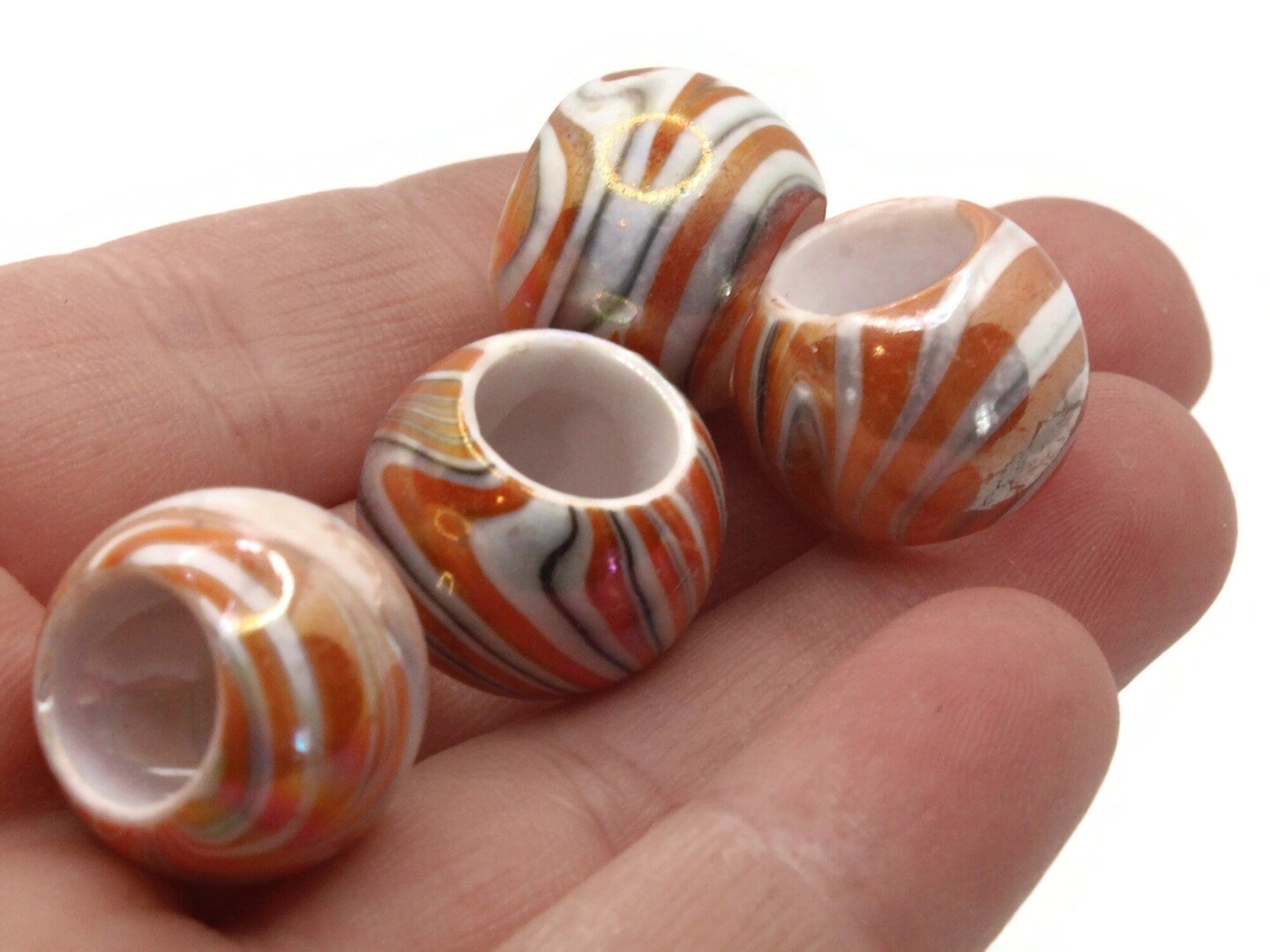 10 17mm Large Hole Macrame Orange Marbleized Round Plastic Beads