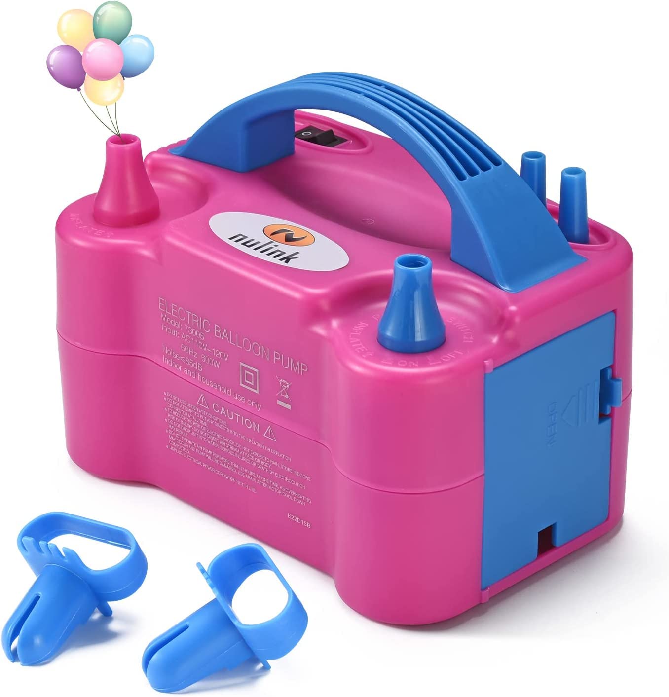 Electric Portable Dual Nozzle Balloon Blower Pump Inflation for Decoration, Party [110V~120V, 600W, Rose Red]