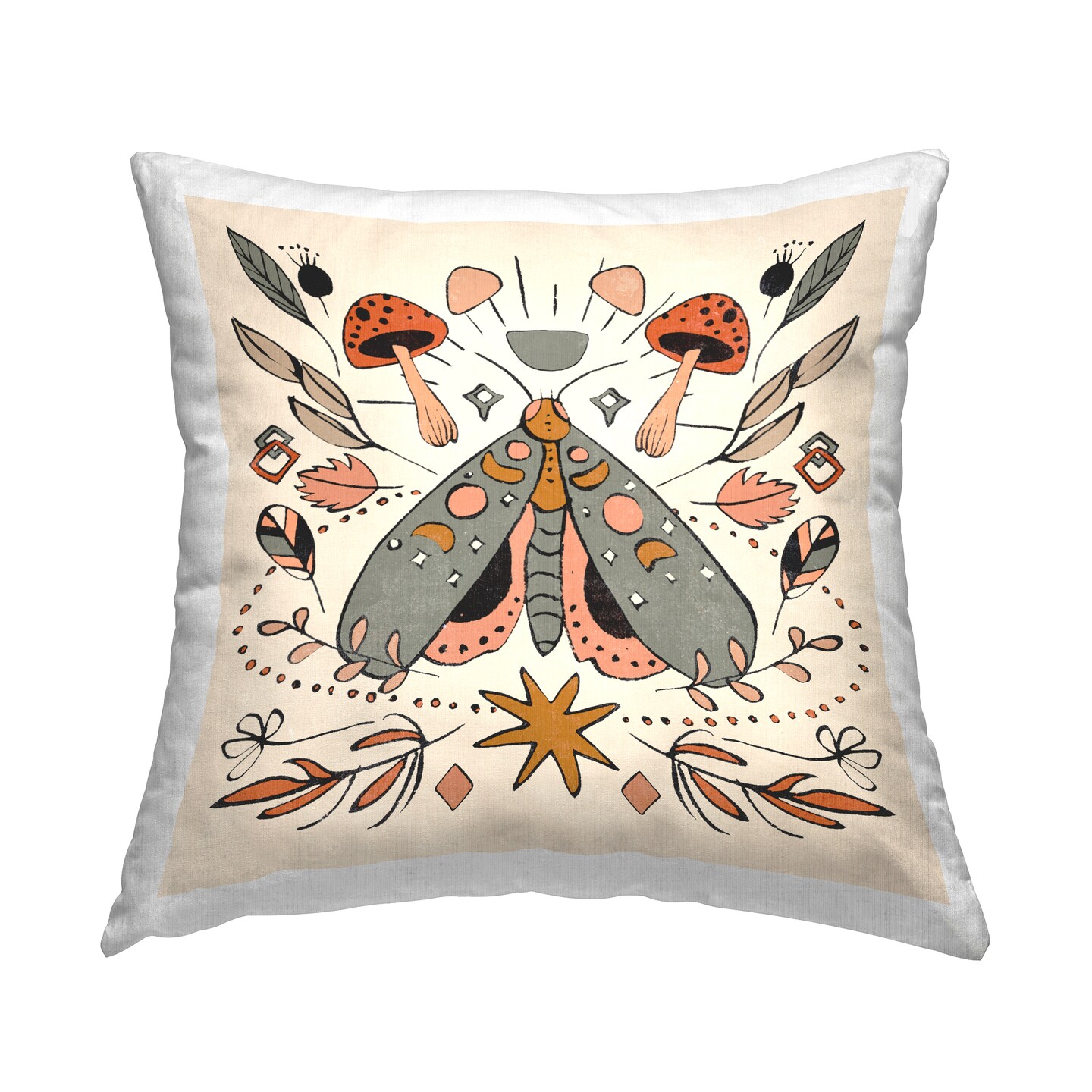 Stupell Industries Boho Moth &#x26; Mushrooms Decorative Printed Throw Pillow