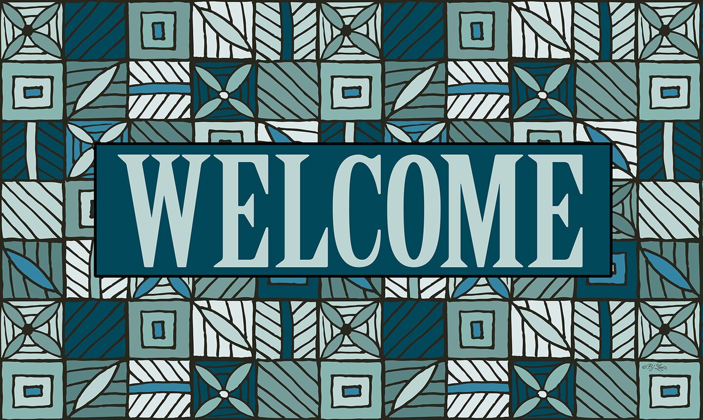 Welcome Floral Checkerboard 2 Door Mat (18 x 30&#x22;)