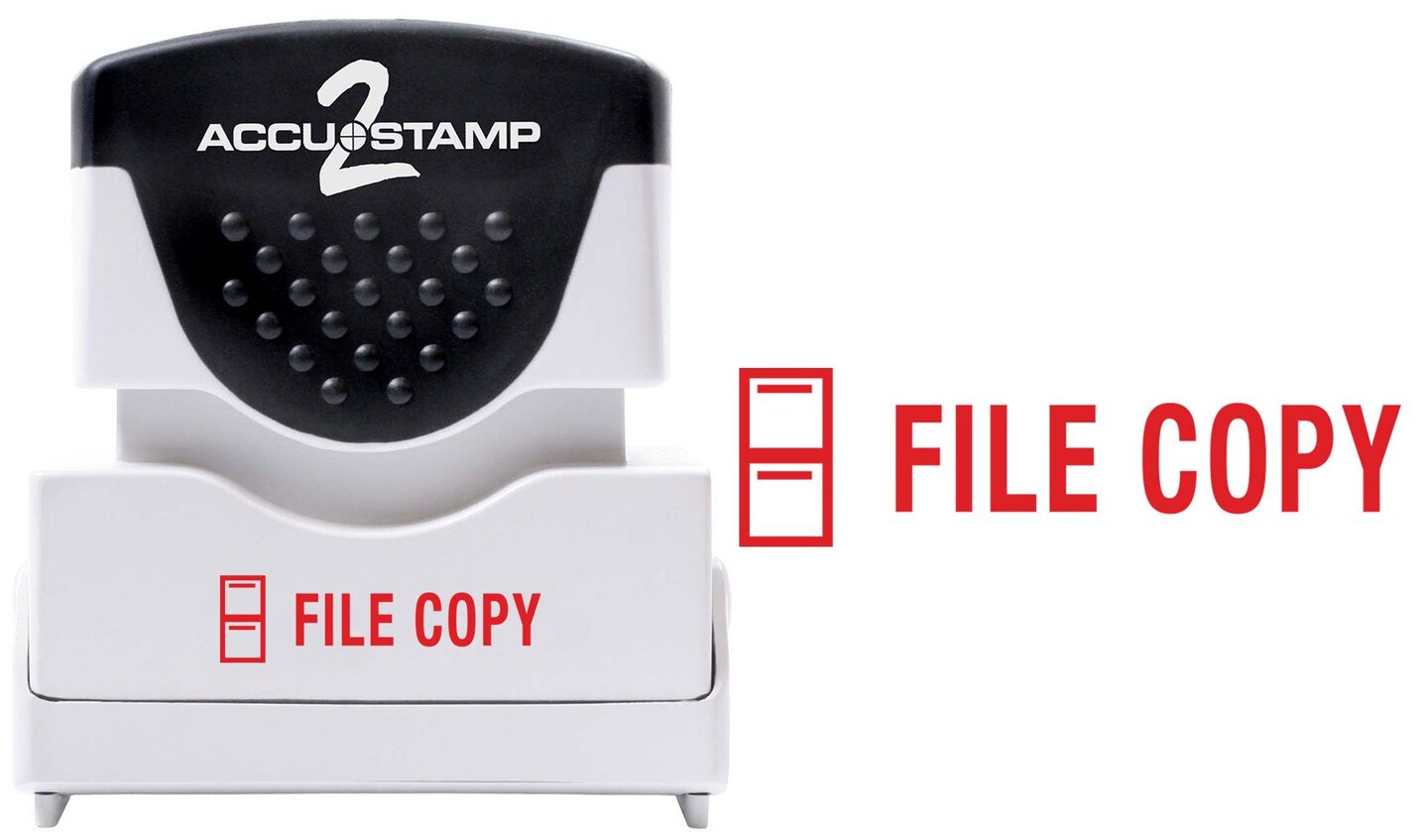 ACCUSTAMP2 Message Stamp, 1-color, Pre-inked, FILE/COPY, 1-5/8&#x22; x 1/2&#x22; impression size, Red Message and Symbol