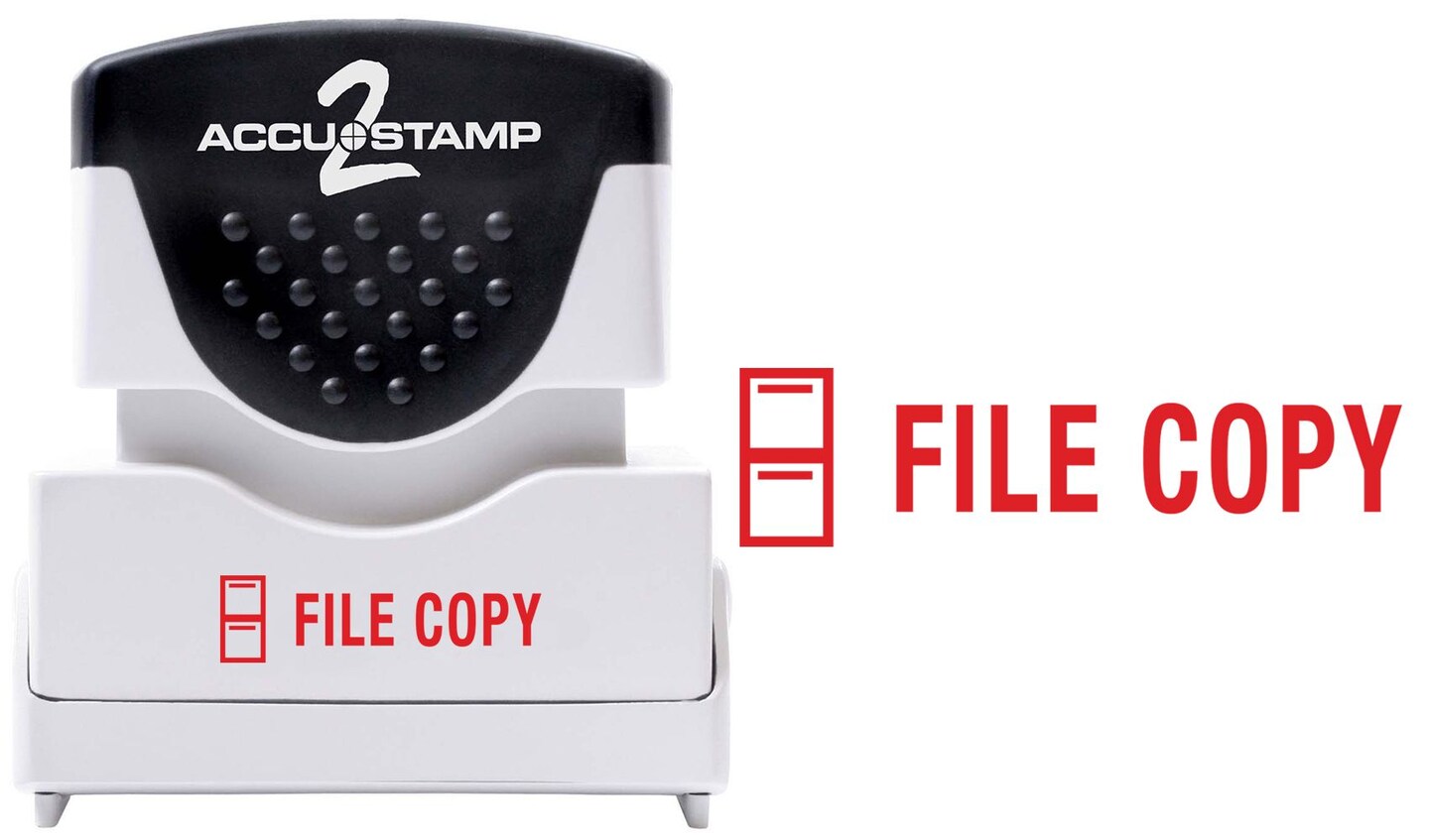 ACCUSTAMP2 Message Stamp, 1-color, Pre-inked, FILE/COPY, 1-5/8" x 1/2" impression size, Red Message and Symbol