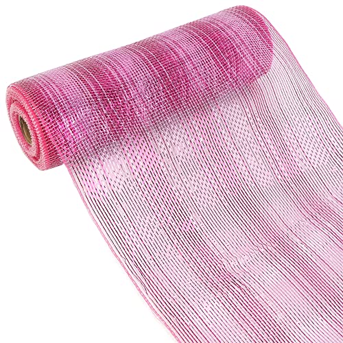 MEEDEE Pink Deco Mesh 10 Inch Valentine Hot Pink Mesh Ribbon Fabric Mesh Roll Decorative Mesh Wreath Supplies for Valentine&#x27;s Day Wreath Front Door Mesh Wreath (30 Feet)