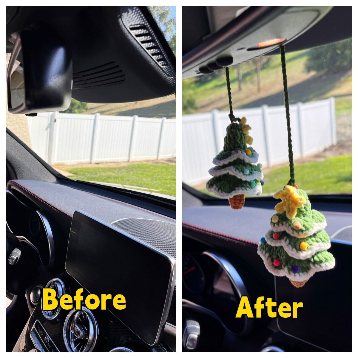 Christmas crochet Christmas tree car accessories, amigurumi car hanging,  Glow in dark Christmas tree for Interior car accessories crochet