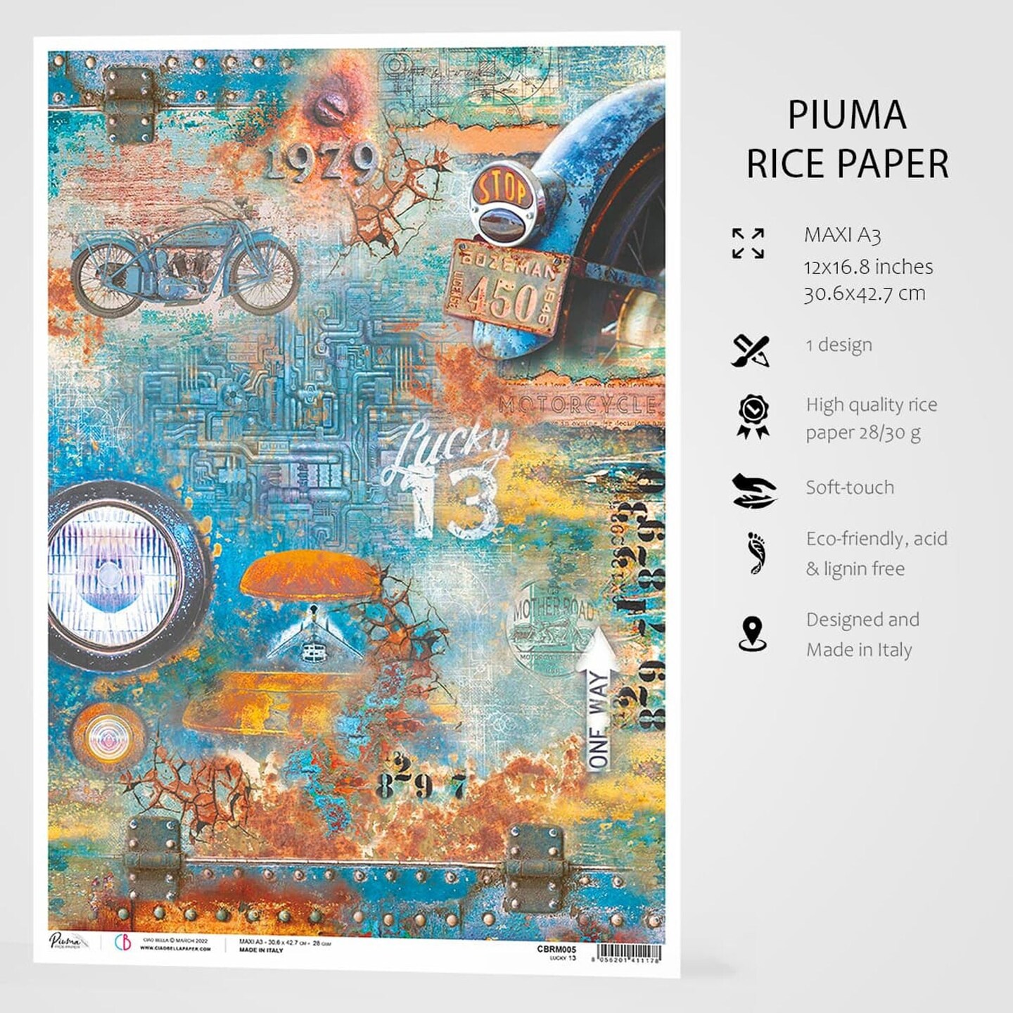 Ciao Bella  Rice Paper A3 Lucky 13 - 3 Sheets
